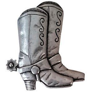 JJ Jonette Jewelry Silver Tone Western Cowboy Cowgirl Boots W/ Spur Brooch K667